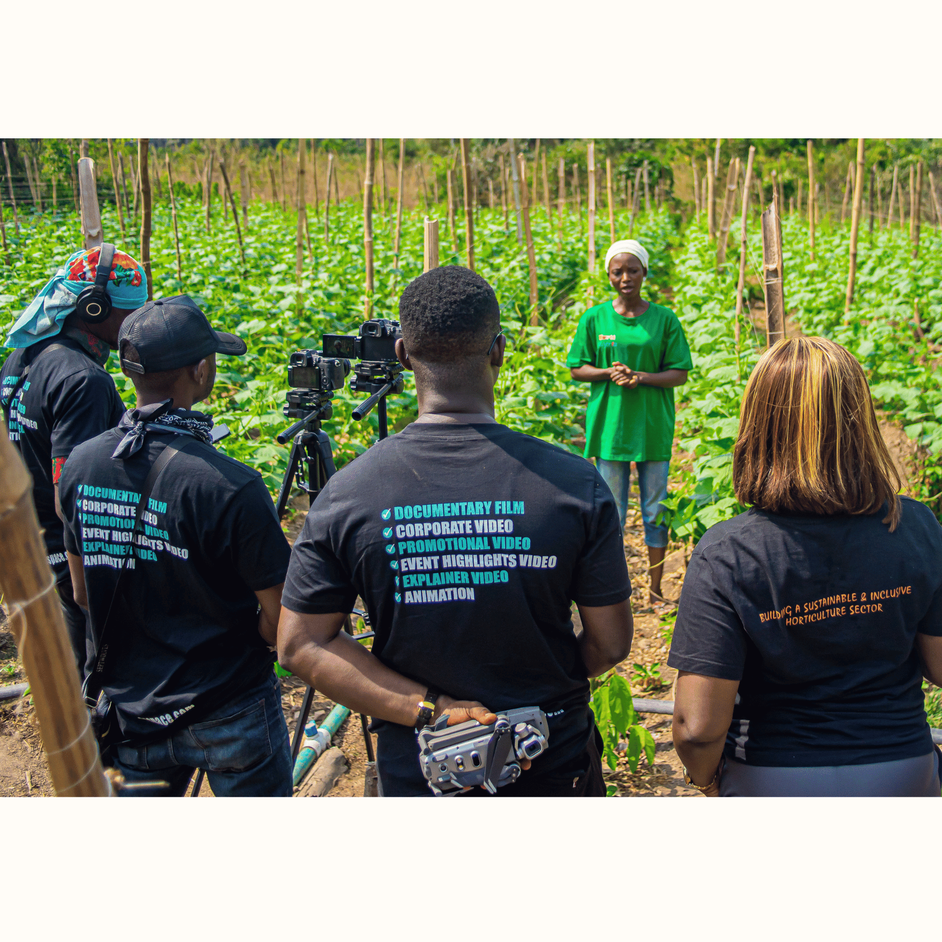 Latitude Space Africa crew filming a horticulture programme in the field